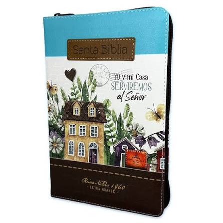 Biblia RVR60 tamaño manual Letra Grande Turquesa/Fantasía/Marrón con cierre/índice